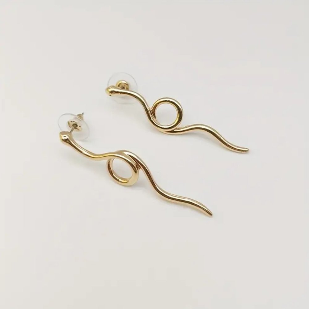 Long Gold Serpent Snake Earrings NEW - Picture 2 of 6